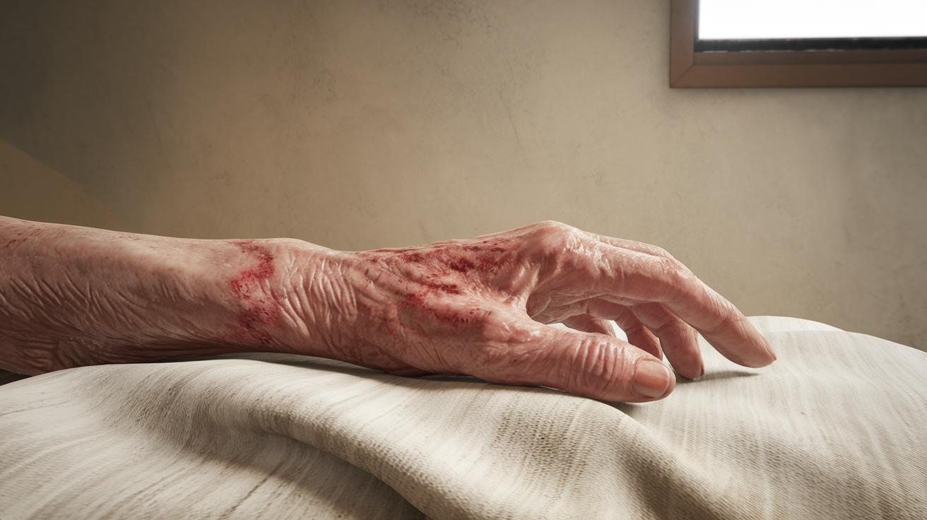 Bruised hand elderly person