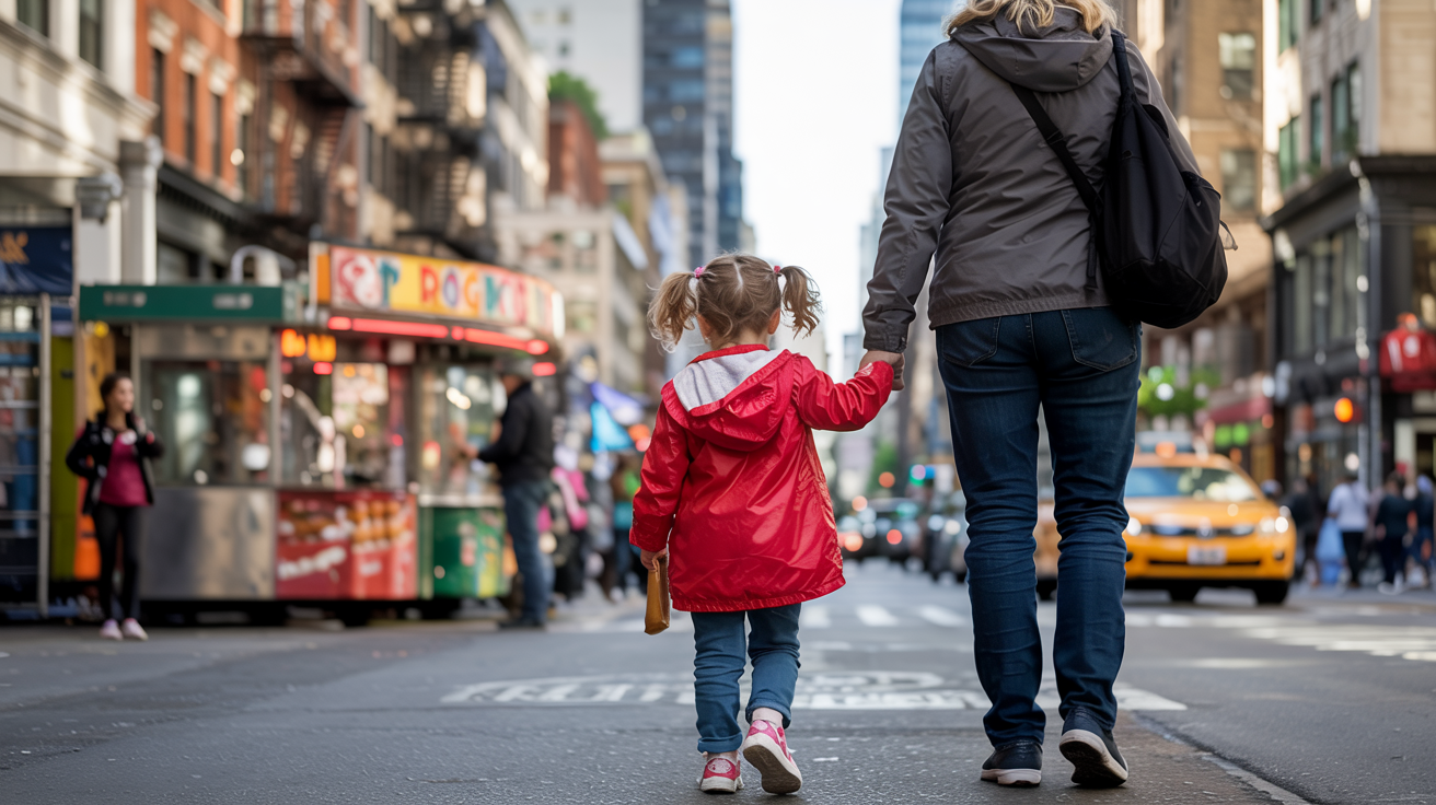 Girl with mother in NYC