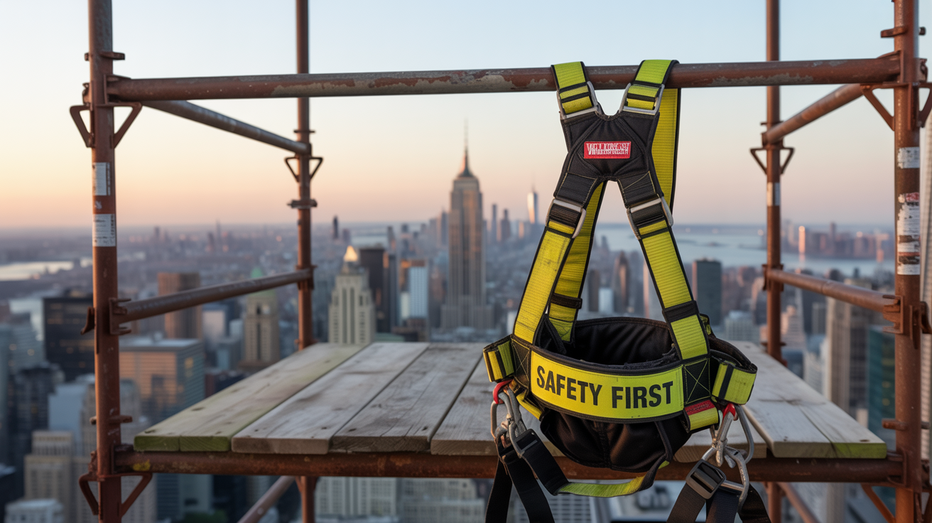safety harness hanging from NYC Scaffolding