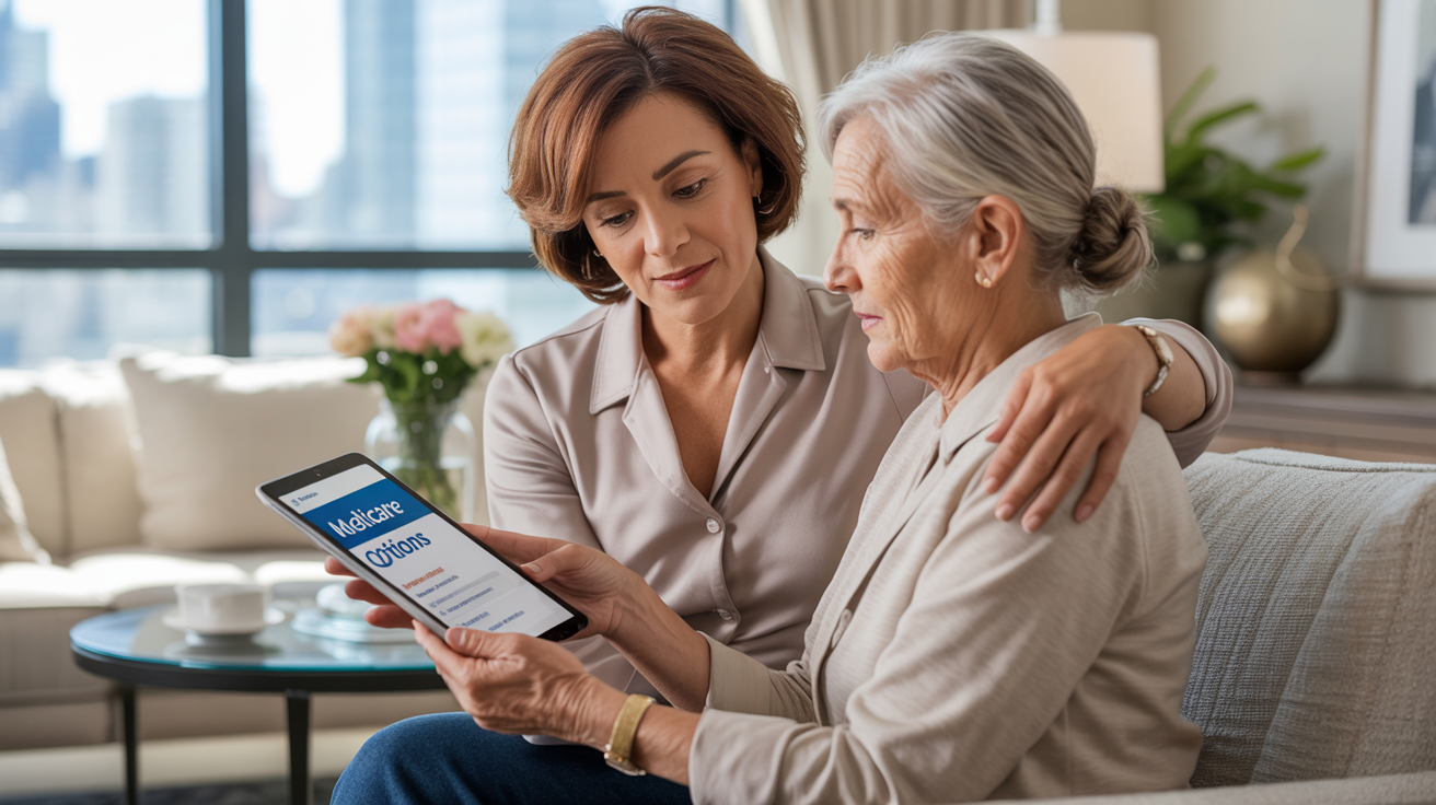 Caring Adult Daughter Reviewing Documents with Elderly Mother