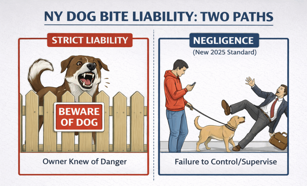 NY DOG BITE LIABILITY: TWO PATHS